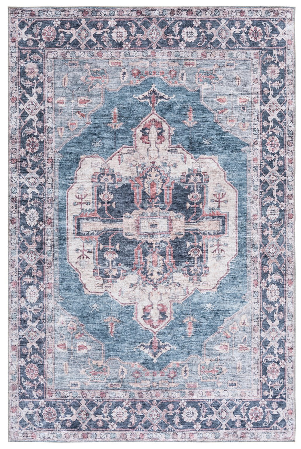 Safavieh Vintage Heriz Area Rug - Elegant Eco-friendly Design With Washable Feature For Timeless Decor Blue ,Pink 65% Polyester,35% Recycle Poly Cotton Fibers Vhz610m-5