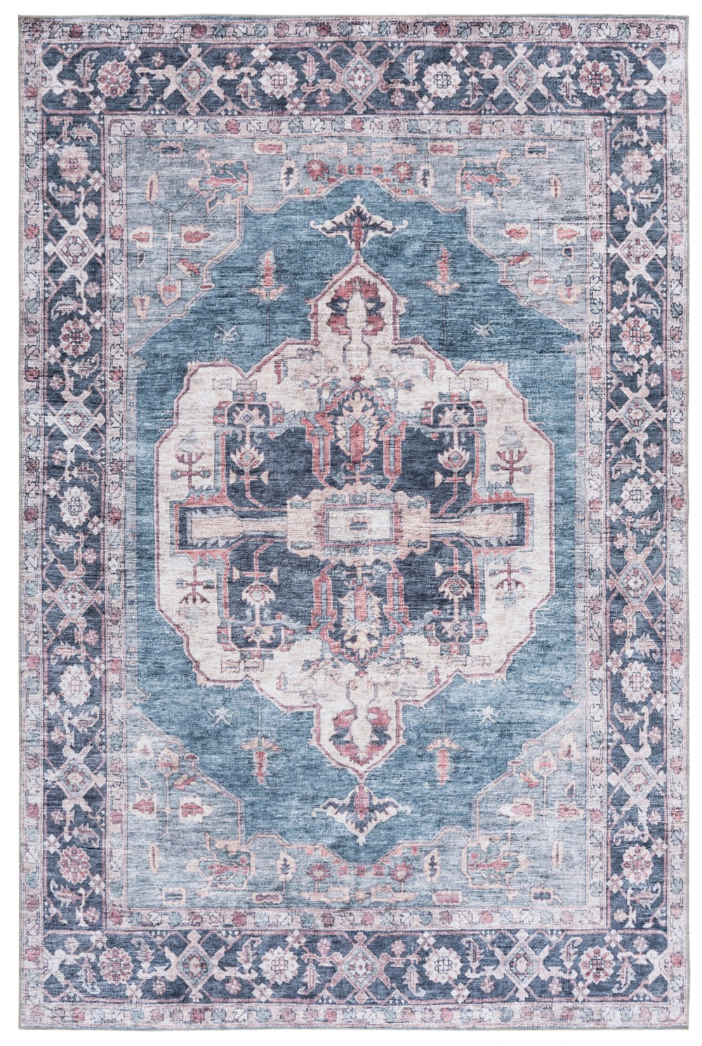 Safavieh Vintage Heriz Area Rug - Eco-friendly Power Loomed Design For Stylish Modern Interiors, 1/8 Inch Height Blue ,Pink 65% Polyester,35% Recycle Poly Cotton Fibers Vhz610m-10
