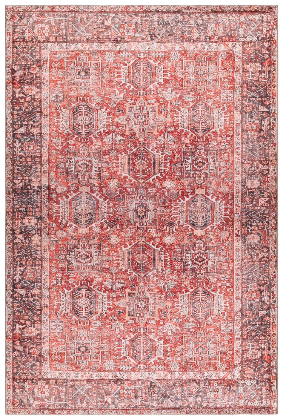 Safavieh Vintage Area Rug - Elegant Turkish Design With Timeless Sophistication For Any Home Decor Style Red ,Grey 65% Polyester,35% Recycle Poly Cotton Fibers Vhz614p-5