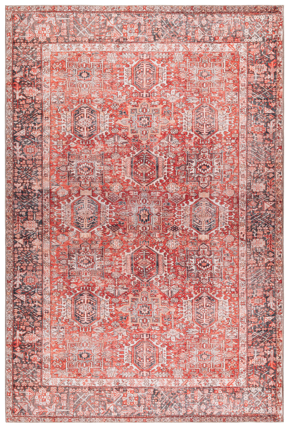 Safavieh Vintage Heriz Area Rug - Elegant Red And Grey Design, Washable, Eco-friendly, Timeless Style Red ,Grey 65% Polyester,35% Recycle Poly Cotton Fibers Vhz614p-8