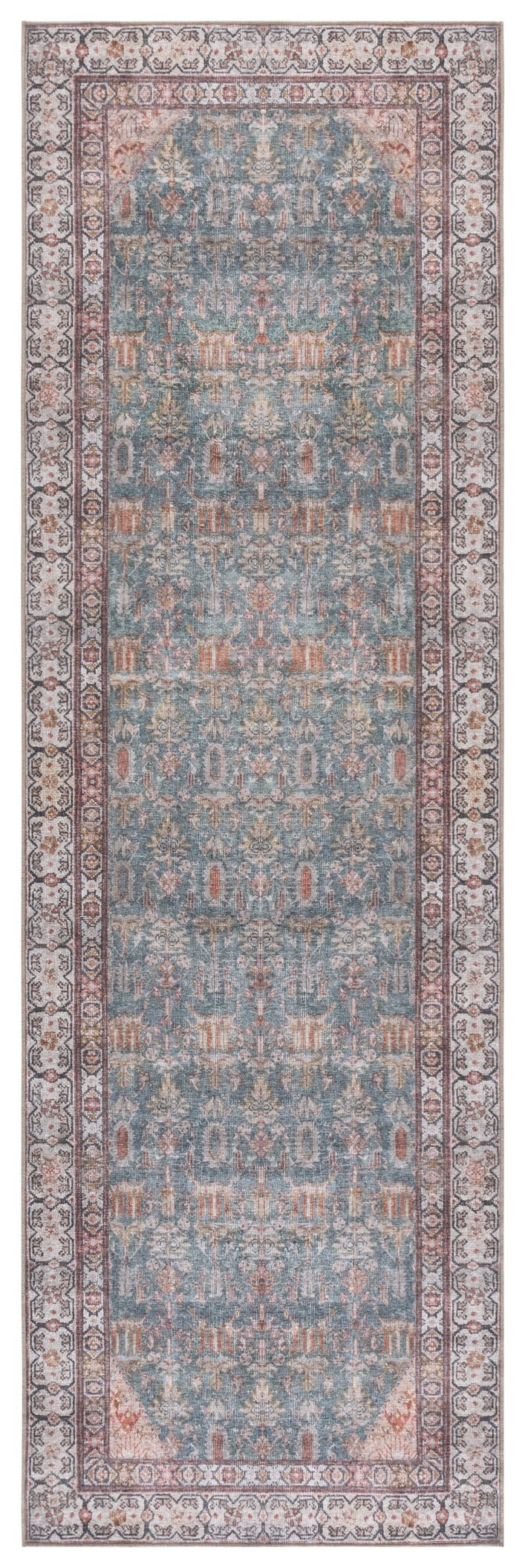 Safavieh Vintage Rectangular Area Rug - Eco-friendly Elegance For Hallways & Entryways, Easy To Clean Design Teal ,Beige 65% Polyester,35% Recycle Poly Cotton Fibers Vhz616y-28