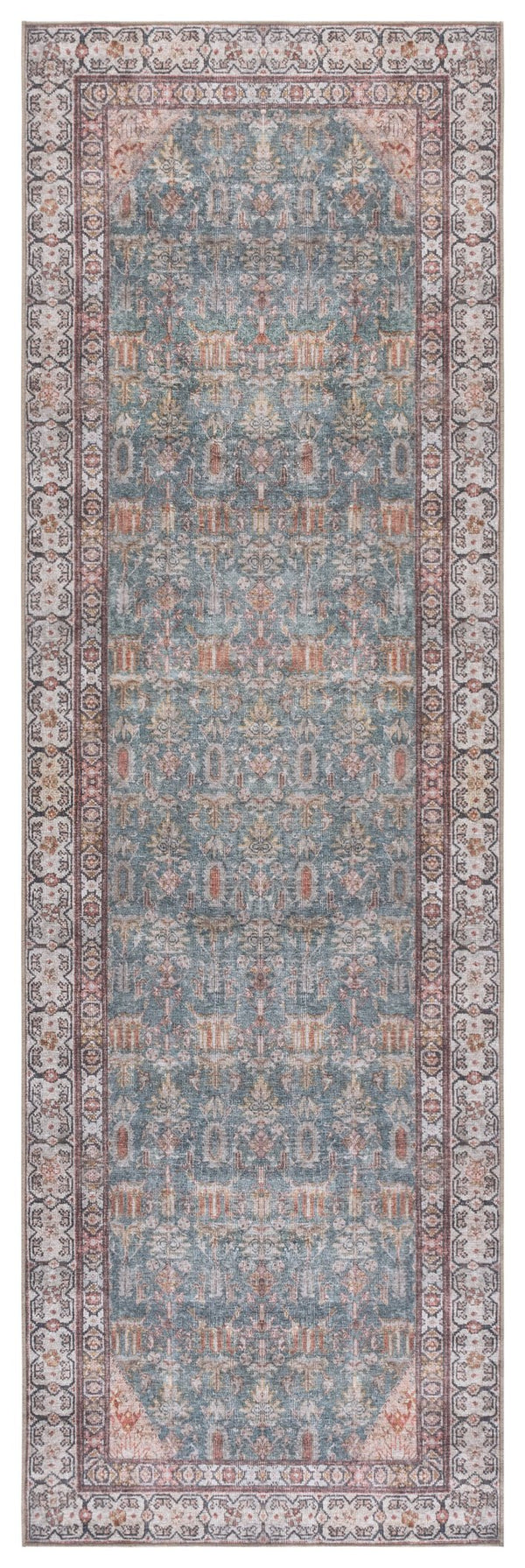 Safavieh Vintage Rectangular Area Rug - Eco-friendly Elegance For Hallways & Entryways, Easy To Clean Design Teal ,Beige 65% Polyester,35% Recycle Poly Cotton Fibers Vhz616y-28