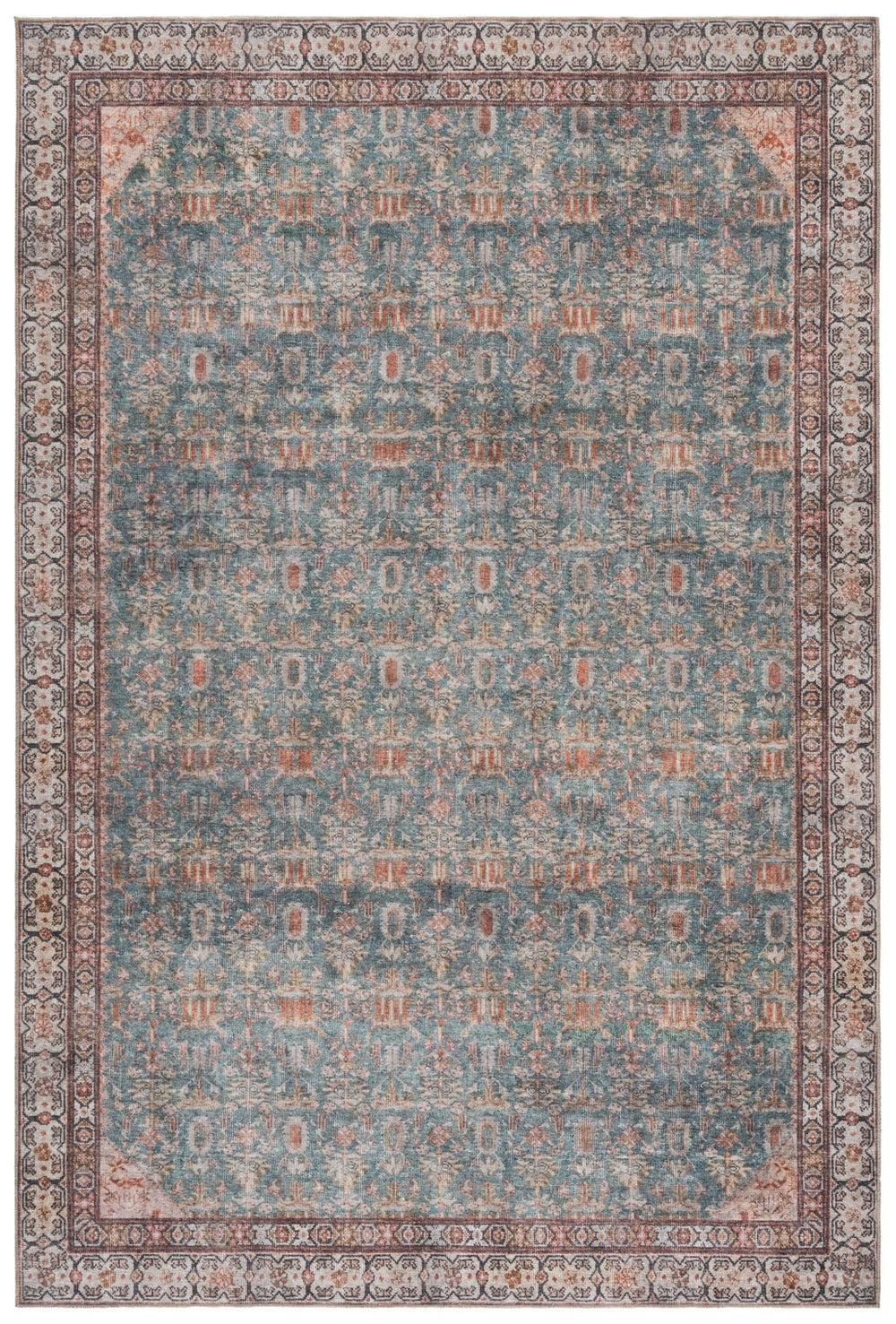 Safavieh Vintage Rectangular Area Rug - Eco-friendly Elegance For Hallways & Entryways, Easy To Clean Design Teal ,Beige 65% Polyester,35% Recycle Poly Cotton Fibers Vhz616y-28