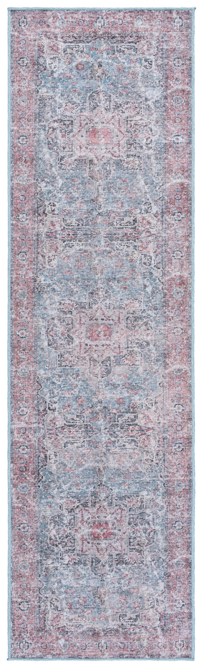 Safavieh Vintage Heriz Runner Rug - Stylish Turkish Design For Hallways, Washable, Slip-resistant Comfort Blue ,Red Polyester Vhz802m-7sq