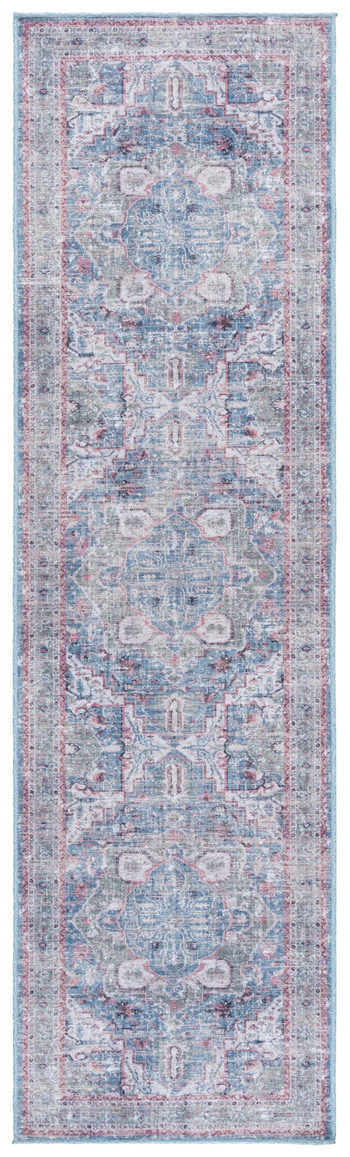 Safavieh Vintage Heriz Runner Rug – Elegant Turkish Design In Soothing Hues For Hallways And Entryways Green ,Blue Polyester Vhz808y-7sq