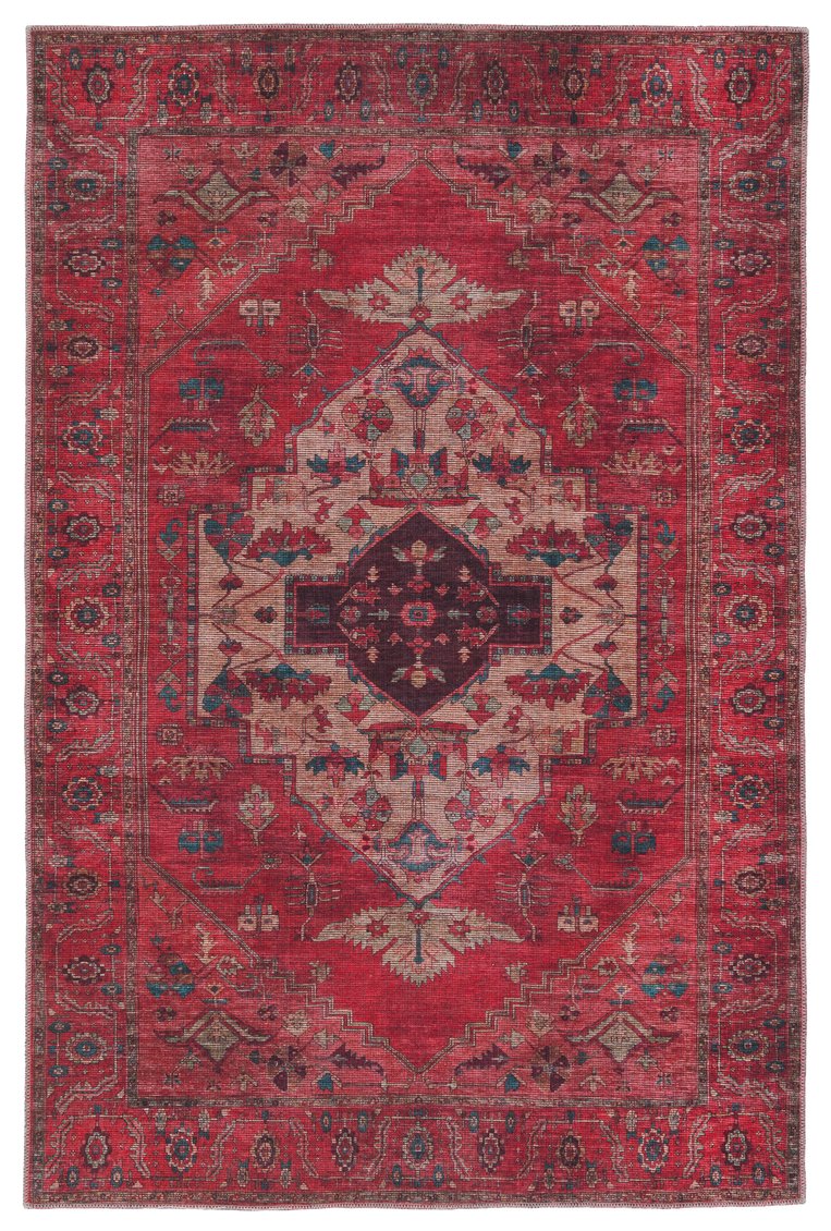 Jaipur Living Vindage Monroe Vin01 Powerloomed Machinemade 50% Polyester 50% Cotton Moroccan / Bohemian Medallion Indoor Rug Red, Blue 50% Polyester 50% Cotton Rug155371