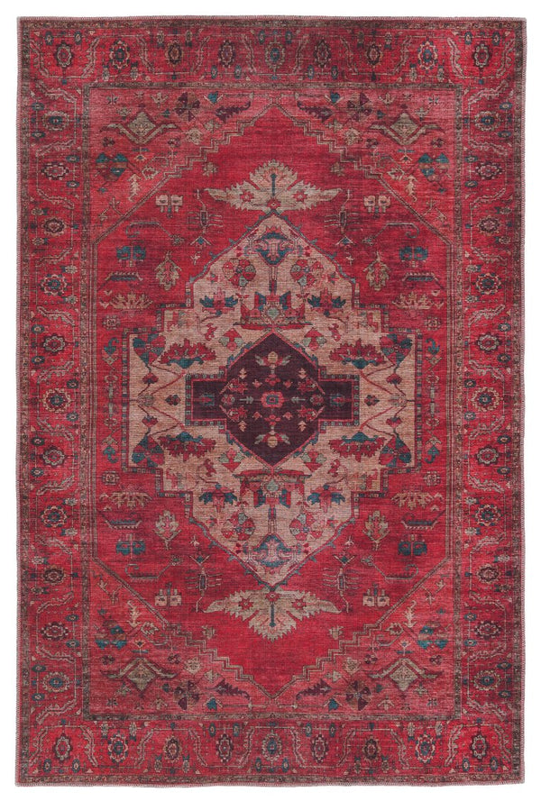 Jaipur Living Vindage Monroe Vin01 Powerloomed Machinemade 50% Polyester 50% Cotton Moroccan / Bohemian Medallion Indoor Rug Red, Blue 50% Polyester 50% Cotton Rug155371