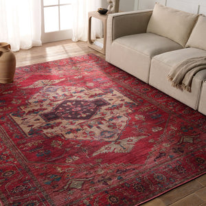 Jaipur Living Vindage Monroe Vin01 Powerloomed Machinemade 50% Polyester 50% Cotton Moroccan / Bohemian Medallion Indoor Rug Red, Blue 50% Polyester 50% Cotton Rug155371
