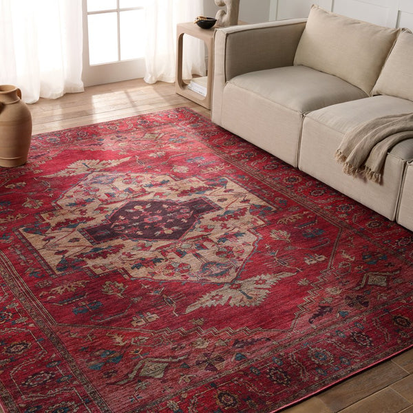 Jaipur Living Vindage Monroe Vin01 Powerloomed Machinemade 50% Polyester 50% Cotton Moroccan / Bohemian Medallion Indoor Rug Red, Blue 50% Polyester 50% Cotton Rug155371