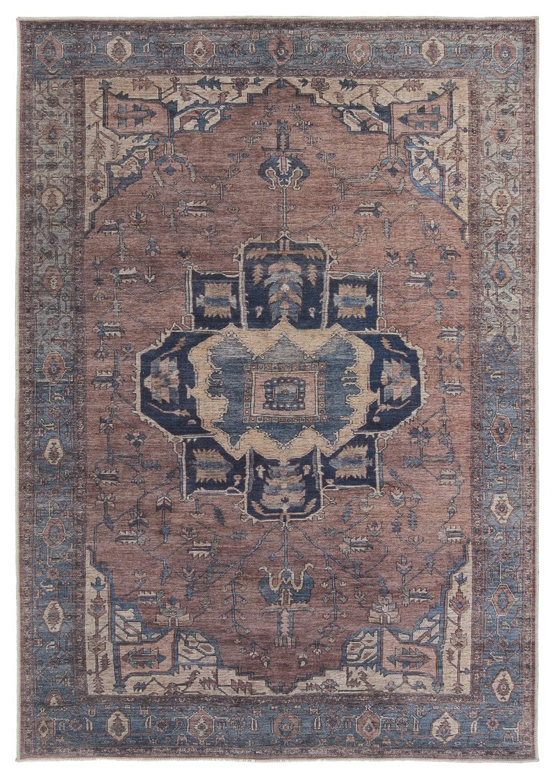 Jaipur Living Vindage Barrymore Vin05 Powerloomed Machinemade 50% Polyester 50% Cotton Traditional Medallion Indoor Rug Blue, Dark Brown 50% Polyester 50% Cotton Rug155400