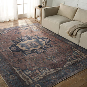 Jaipur Living Vindage Barrymore Vin05 Powerloomed Machinemade 50% Polyester 50% Cotton Traditional Medallion Indoor Rug Blue, Dark Brown 50% Polyester 50% Cotton Rug155400