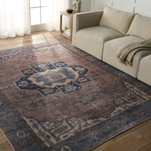 Jaipur Living Vindage Barrymore Vin05 Powerloomed Machinemade 50% Polyester 50% Cotton Traditional Medallion Indoor Rug Blue, Dark Brown 50% Polyester 50% Cotton Rug155400