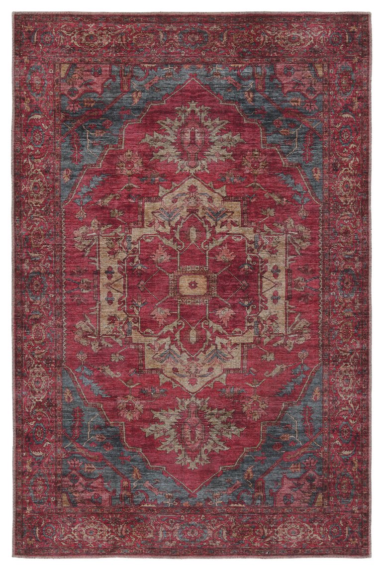 Jaipur Living Vindage Gloria Vin06 Powerloomed Machinemade 50% Polyester 50% Cotton Traditional Medallion Indoor Rug Red, Blue 50% Polyester 50% Cotton Rug155401