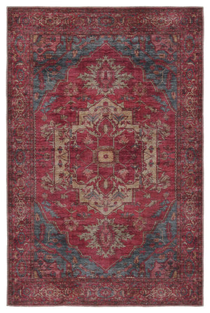 Jaipur Living Vindage Gloria Vin06 Powerloomed Machinemade 50% Polyester 50% Cotton Traditional Medallion Indoor Rug Red, Blue 50% Polyester 50% Cotton Rug155401