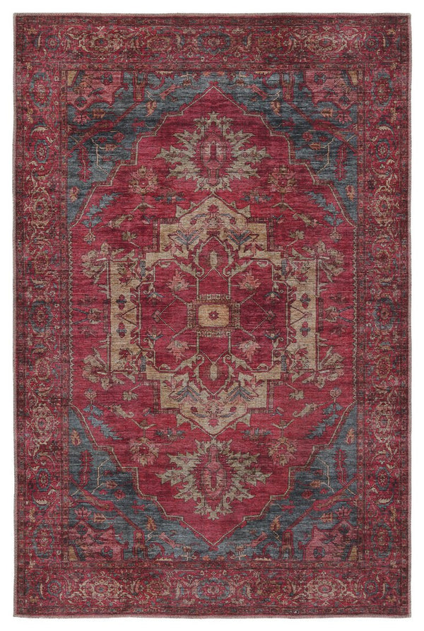 Jaipur Living Vindage Gloria Vin06 Powerloomed Machinemade 50% Polyester 50% Cotton Traditional Medallion Indoor Rug Red, Blue 50% Polyester 50% Cotton Rug155401