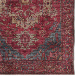 Jaipur Living Vindage Gloria Vin06 Powerloomed Machinemade 50% Polyester 50% Cotton Traditional Medallion Indoor Rug Red, Blue 50% Polyester 50% Cotton Rug155401