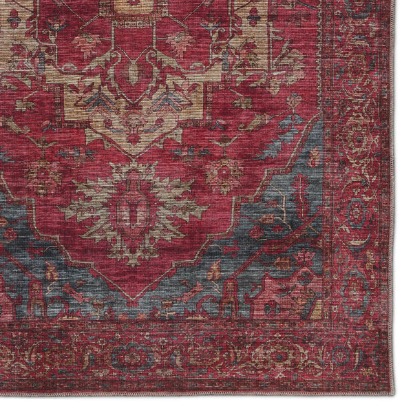 Jaipur Living Vindage Gloria Vin06 Powerloomed Machinemade 50% Polyester 50% Cotton Traditional Medallion Indoor Rug Red, Blue 50% Polyester 50% Cotton Rug155401