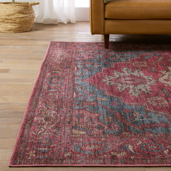 Jaipur Living Vindage Gloria Vin06 Powerloomed Machinemade 50% Polyester 50% Cotton Traditional Medallion Indoor Rug Red, Blue 50% Polyester 50% Cotton Rug155401