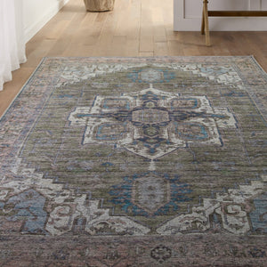 Jaipur Living Vindage Chaplin Vin07 Powerloomed Machinemade 50% Polyester 50% Cotton Traditional Medallion Indoor Rug Green, Blue 50% Polyester 50% Cotton Rug155412