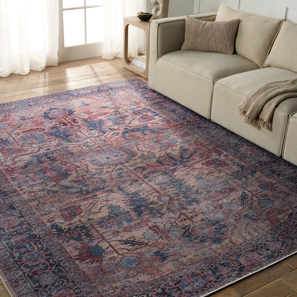 Jaipur Living Vindage Ainsworth Vin08 Powerloomed Machinemade 50% Polyester 50% Cotton Traditional Medallion Indoor Rug Blue, Pink 50% Polyester 50% Cotton Rug155415