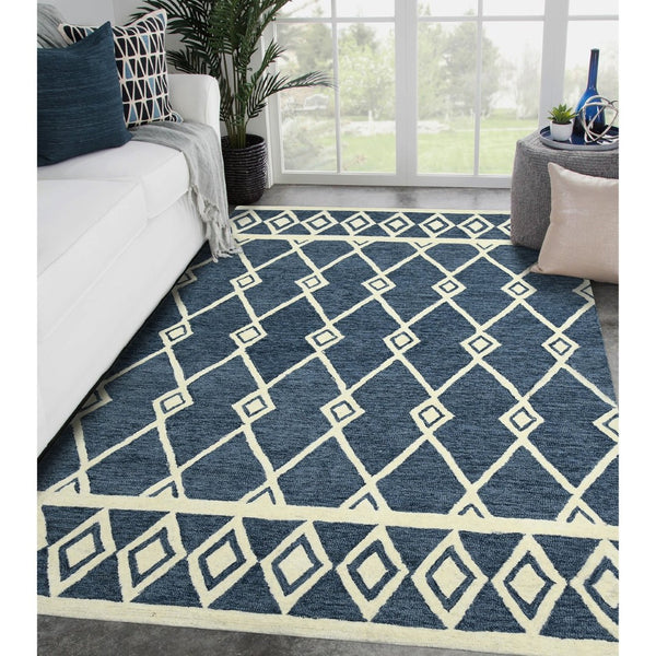Amer Rugs Vista Transitional Geometric Hand-hooked Area Rug – Elegant, Soft, And Versatile Floor Accent Navy Wool Vis60203