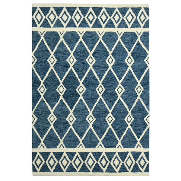 Amer Rugs Vista Transitional Geometric Hand-hooked Area Rug – Elegant, Soft, And Versatile Floor Accent Navy Wool Vis60203