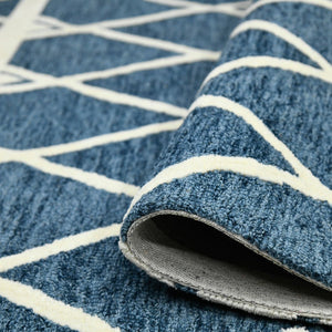 Amer Rugs Vista Transitional Geometric Hand-hooked Area Rug – Elegant, Soft, And Versatile Floor Accent Navy Wool Vis60203