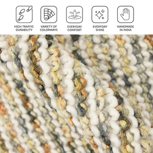 Vivid Hand-woven Wool Cotton Striped Area Rug Warm Tones for Living Rooms