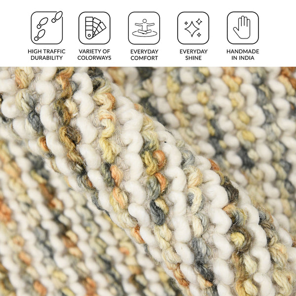 Vivid Hand-woven Wool Cotton Striped Area Rug Warm Tones for Living Rooms