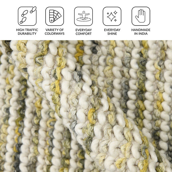 Vivid Hand-woven Wool Cotton Striped Rug with Cableknit Texture for Farmhouse Modern Interiors