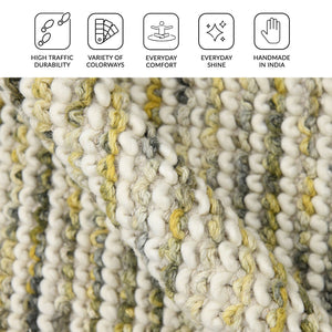 Vivid Hand-woven Wool Cotton Striped Rug with Cableknit Texture for Farmhouse Modern Interiors