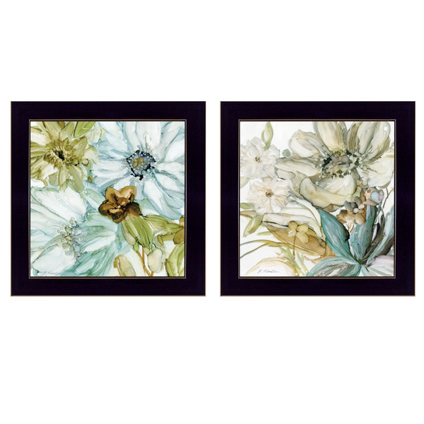 English Elm "sea Glass" Two Panel Coastal Framed Art Print with Black Wood Frame for Any Room B06788404