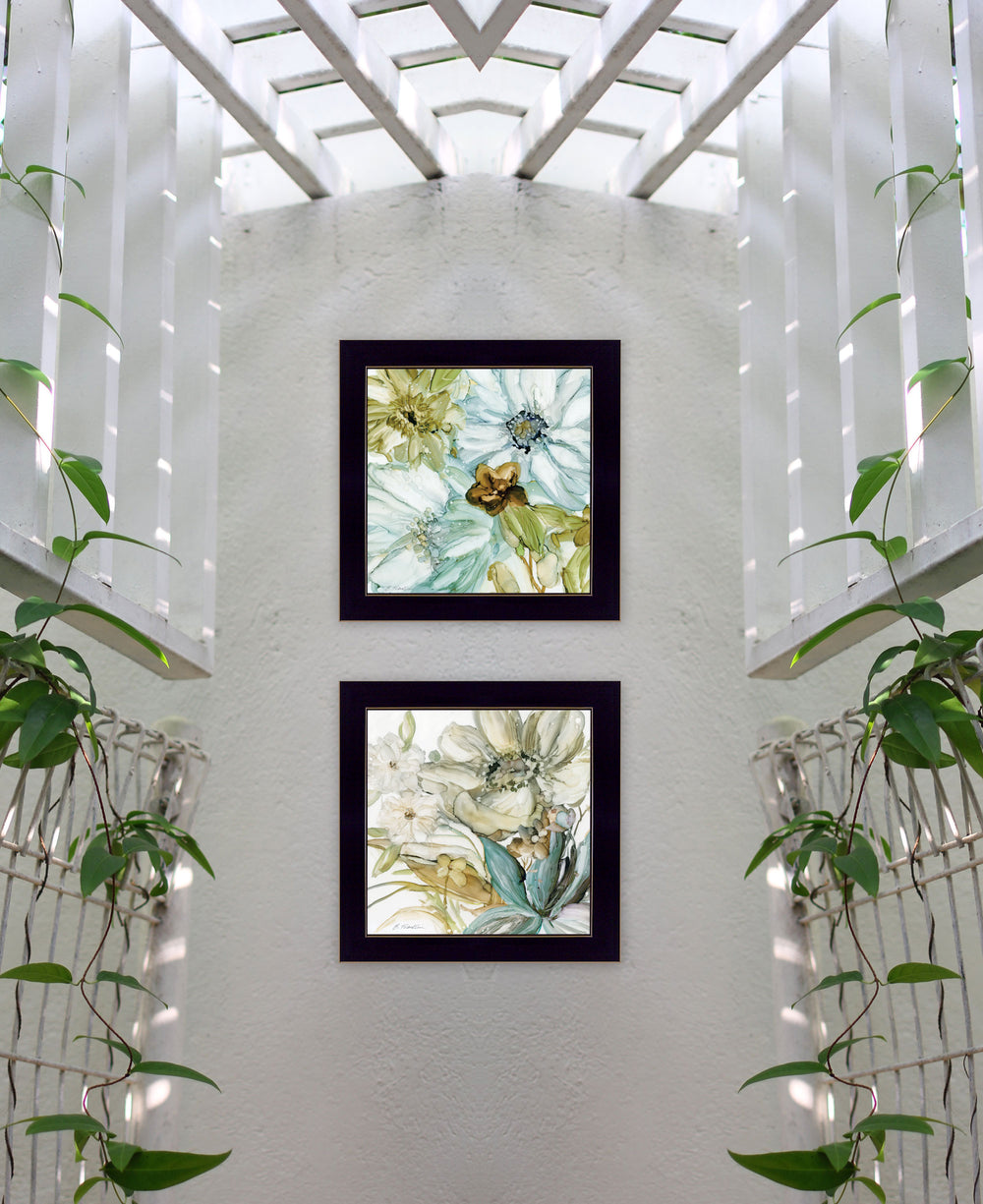 English Elm "sea Glass" Two Panel Coastal Framed Art Print with Black Wood Frame for Any Room B06788404