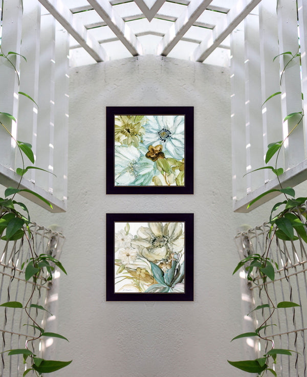 English Elm "sea Glass" Two Panel Coastal Framed Art Print with Black Wood Frame for Any Room B06788404