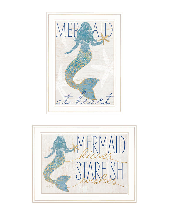 English Elm "two Mermaids" Kate Sherrill Giclée Framed Print White 2-panel Coastal Wall Art B06789419
