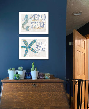 English Elm "mermaid Kisses Starfish Wishes" Kate Sherrill Coastal Framed 2-piece Wall Art B06789420