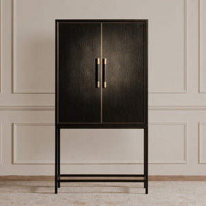 Moe's Home Mako Bar Cabinet: Elegant Solid Oak Design With Brass Accents For A Stylish Home Entertaining Space Black Solid Oak In Frame,Pu Vl-1047-02
