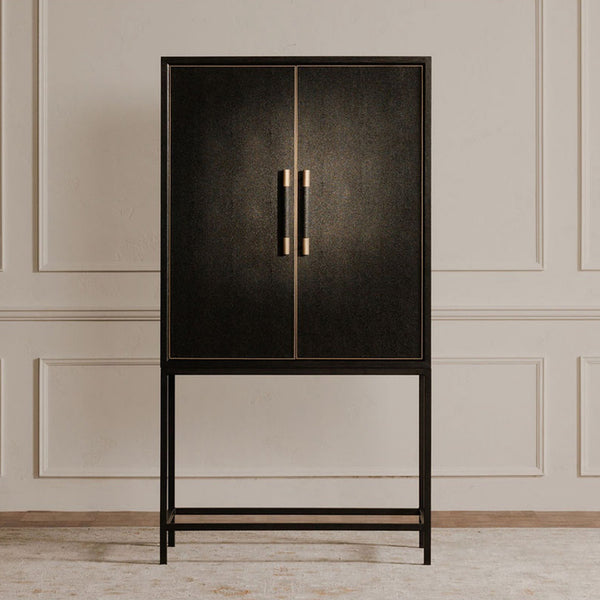 Moe's Home Mako Bar Cabinet: Elegant Solid Oak Design With Brass Accents For A Stylish Home Entertaining Space Black Solid Oak In Frame,Pu Vl-1047-02
