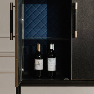 Moe's Home Mako Bar Cabinet: Elegant Solid Oak Design With Brass Accents For A Stylish Home Entertaining Space Black Solid Oak In Frame,Pu Vl-1047-02