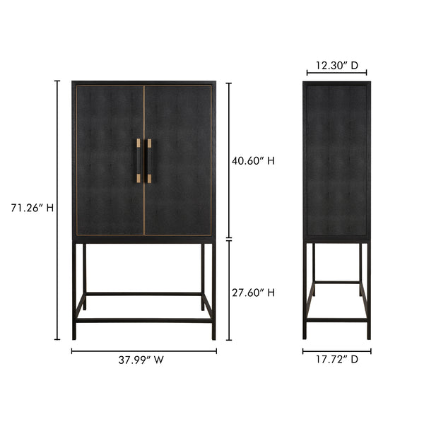 Moe's Home Mako Bar Cabinet: Elegant Solid Oak Design With Brass Accents For A Stylish Home Entertaining Space Black Solid Oak In Frame,Pu Vl-1047-02