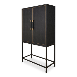 Moe's Home Mako Bar Cabinet: Elegant Solid Oak Design With Brass Accents For A Stylish Home Entertaining Space Black Solid Oak In Frame,Pu Vl-1047-02
