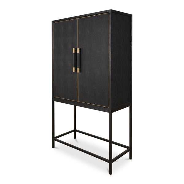 Moe's Home Mako Bar Cabinet: Elegant Solid Oak Design With Brass Accents For A Stylish Home Entertaining Space Black Solid Oak In Frame,Pu Vl-1047-02