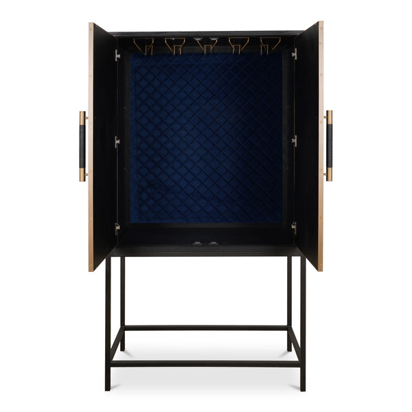 Moe's Home Mako Bar Cabinet: Elegant Solid Oak Design With Brass Accents For A Stylish Home Entertaining Space Black Solid Oak In Frame,Pu Vl-1047-02