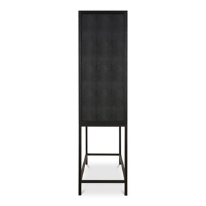 Moe's Home Mako Bar Cabinet: Elegant Solid Oak Design With Brass Accents For A Stylish Home Entertaining Space Black Solid Oak In Frame,Pu Vl-1047-02