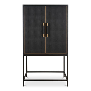 Moe's Home Mako Bar Cabinet: Elegant Solid Oak Design With Brass Accents For A Stylish Home Entertaining Space Black Solid Oak In Frame,Pu Vl-1047-02