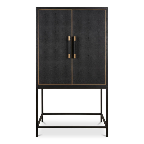 Moe's Home Mako Bar Cabinet: Elegant Solid Oak Design With Brass Accents For A Stylish Home Entertaining Space Black Solid Oak In Frame,Pu Vl-1047-02