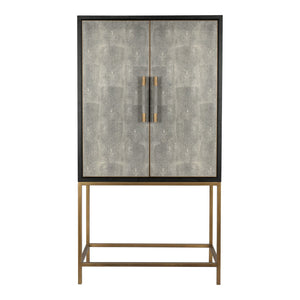 Moe's Home Mako Bar Cabinet: Elegant Solid Oak Design With Brass Accents For A Stylish Home Entertaining Space Grey Shagreen Patterned Polyurethane,Brass Legs Vl-1047-15
