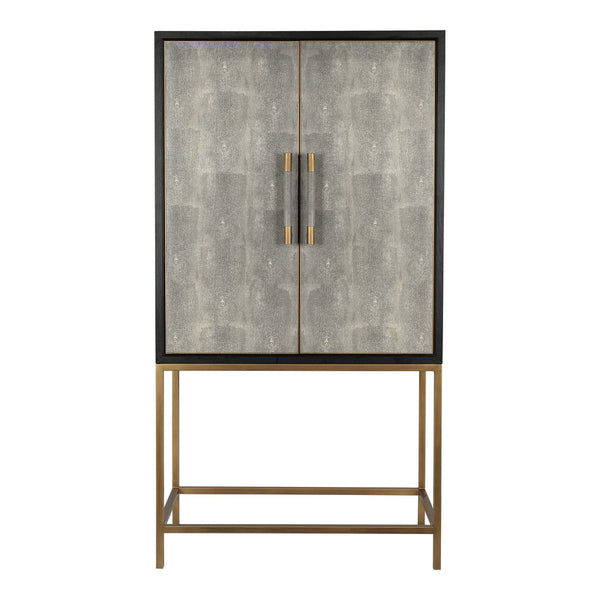 Moe's Home Mako Bar Cabinet: Elegant Solid Oak Design With Brass Accents For A Stylish Home Entertaining Space Grey Shagreen Patterned Polyurethane,Brass Legs Vl-1047-15