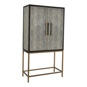 Moe's Home Mako Bar Cabinet: Elegant Solid Oak Design With Brass Accents For A Stylish Home Entertaining Space Grey Shagreen Patterned Polyurethane,Brass Legs Vl-1047-15