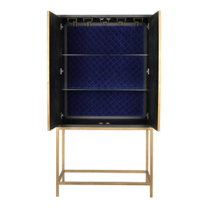 Moe's Home Mako Bar Cabinet: Elegant Solid Oak Design With Brass Accents For A Stylish Home Entertaining Space Grey Shagreen Patterned Polyurethane,Brass Legs Vl-1047-15